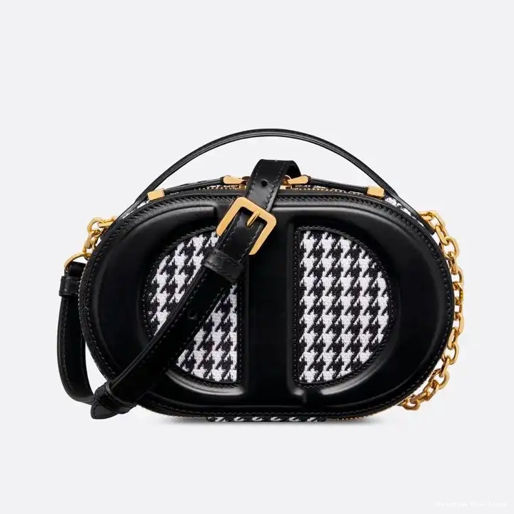 Houndstooth Bag Oval Dior Cotton Black Camera Motif CD Signature 0630 Luxury